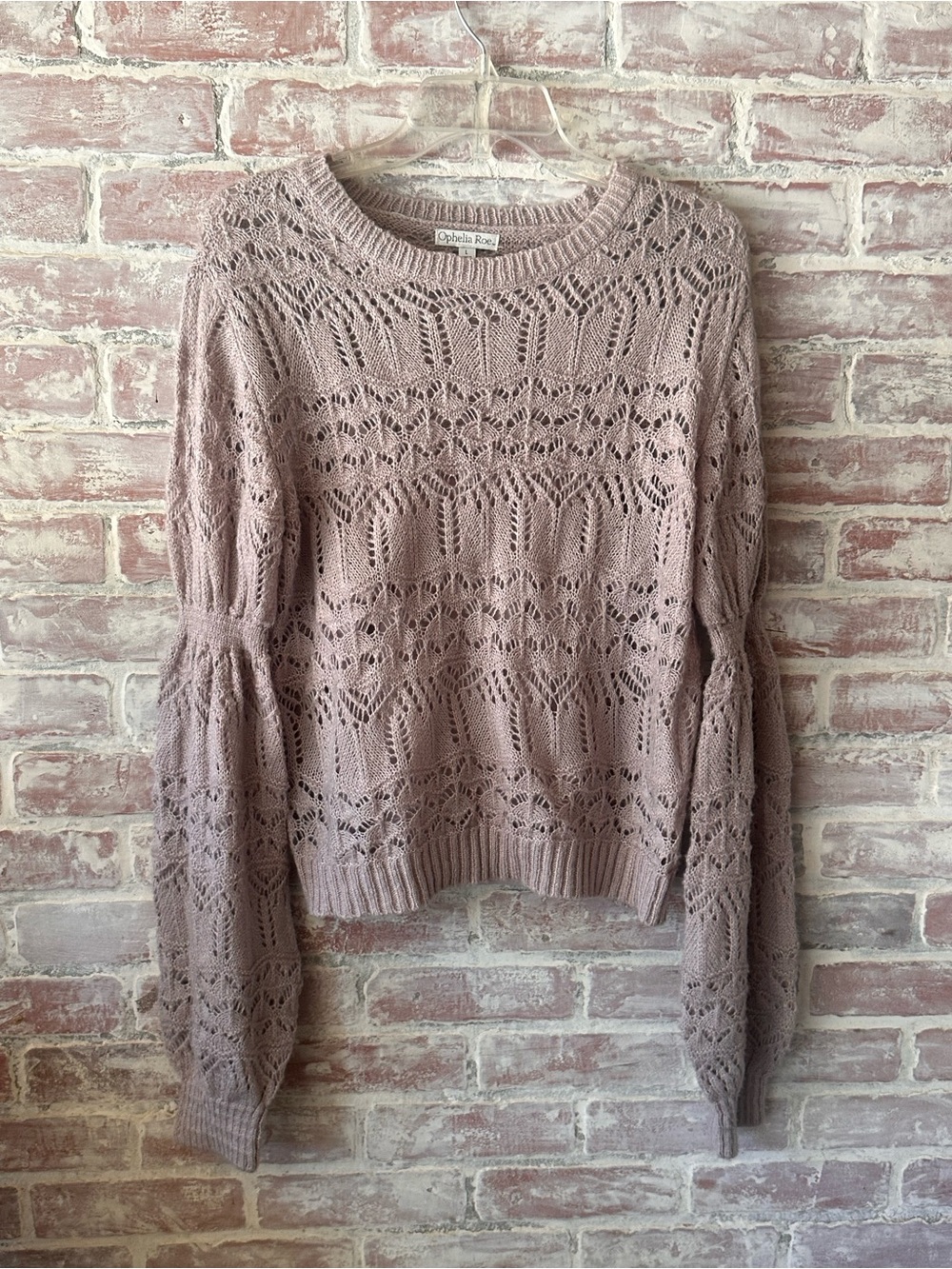 Ophelia Rose Blush Open-Knit Crewneck Sweater